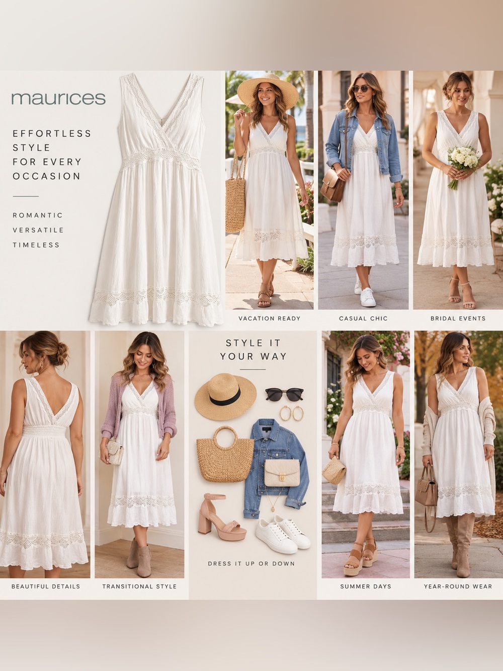 Maurices XXL White Crochet Lace Boho Midi Dress Smocked NWT - Picture 2 of 12